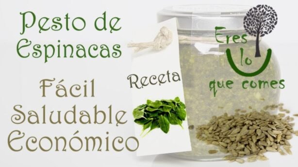Pesto de espinaca vegano con semillas de girasol para picar entre comidas
